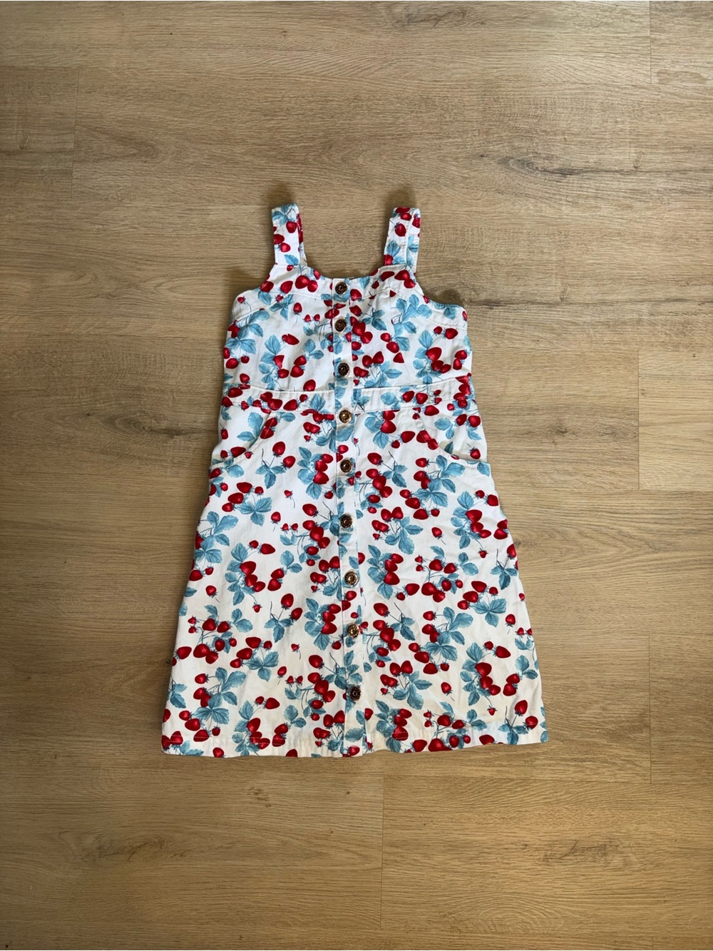 Girls' White Cherry Print Sundress with Blue Leaves